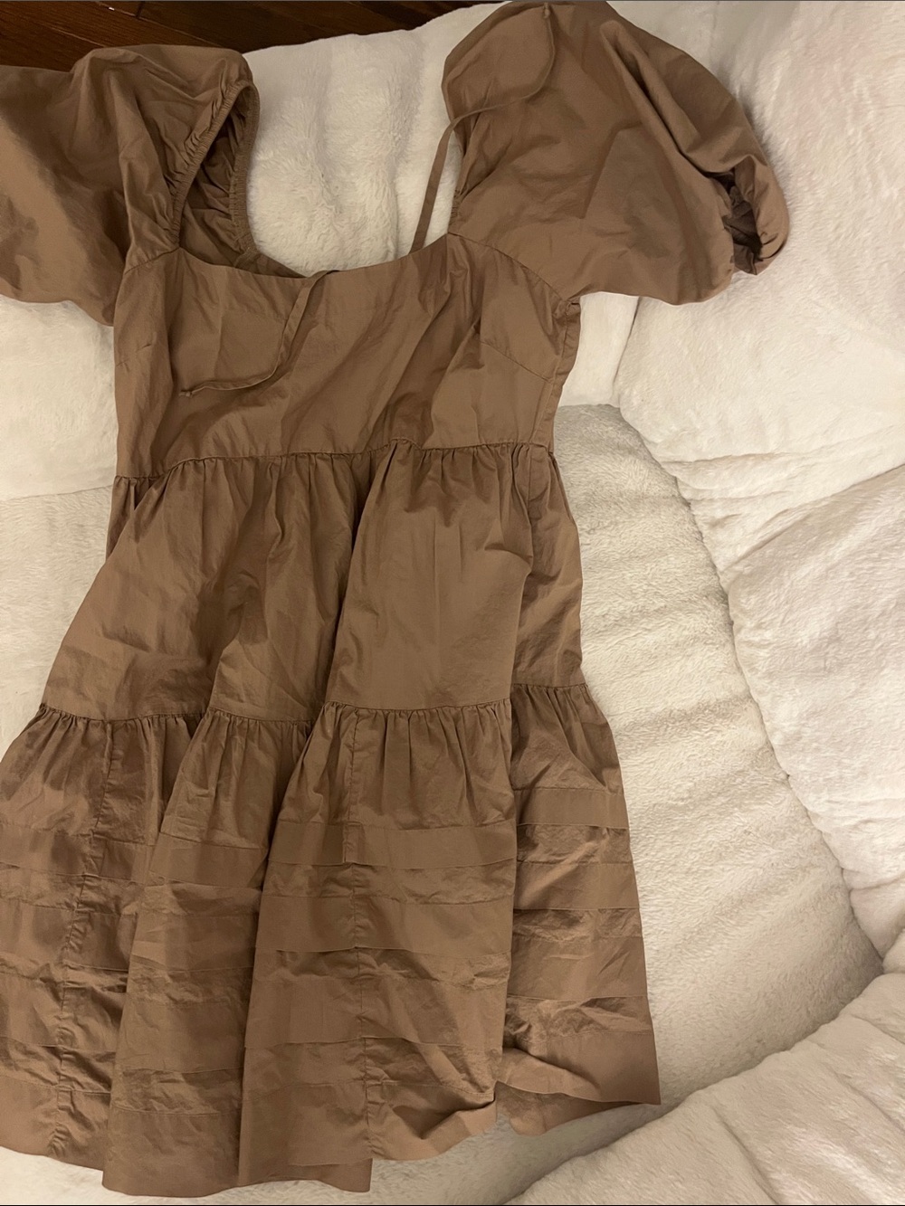 American Eagle Outfitters Brown Puff Sleeve Tiered Mini Dress